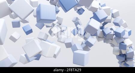 astratto volando cubi blu di rotazione sfondo 3d rappresentazione illustrazione Foto Stock