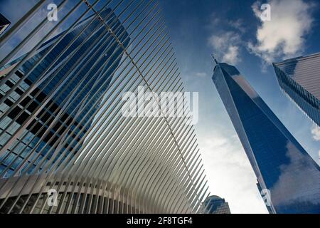 World Trade Center con Freedom Tower in Lower Manhattan Financial District di New York City Foto Stock