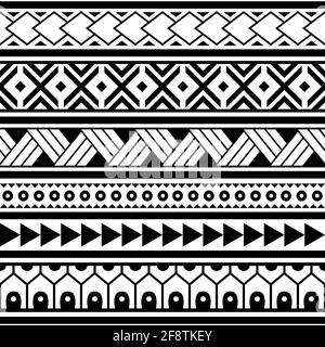 Modello vettoriale senza cuciture geometrico Maori etnico polinesiano, stampa in tessuto tribale hawaiano cool o design tessile in bianco e nero Illustrazione Vettoriale