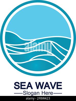Disegno dell'illustrazione vettoriale dell'icona del modello del logo dell'onda dell'acqua. Forma d'onda a cerchio Illustrazione Vettoriale