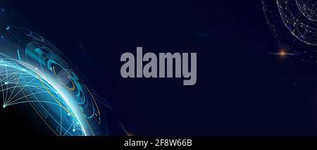 Retroscena tecnologia futuristica astratta con pianeta digitale, illustrazione 3D Foto Stock