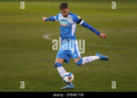 BARROW A FURNESS, REGNO UNITO. 13 APRILE Patrick Brough di Barrow durante la partita Sky Bet League 2 tra Barrow ed Exeter City a Holker Street, Barrow-in-Furness martedì 13 aprile 2021. (Credit: Mark Fletcher | MI News) Foto Stock