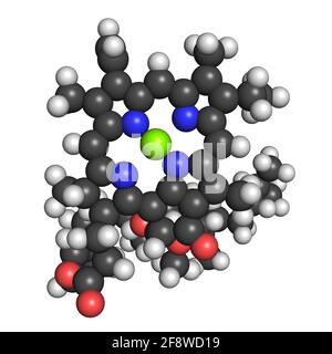 Clorofilla una molecola di pigmento verde 3D rende la struttura chimica Foto Stock
