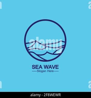 mare oceano onda linea logo semplice monolina stile vettore icona illustrazione del simbolo Illustrazione Vettoriale