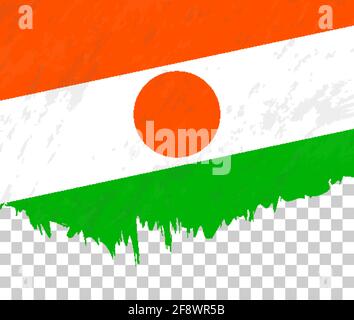 Bandiera in stile grunge del Niger su sfondo trasparente. Bandiera vettoriale testurizzata del Niger per la progettazione verticale. Illustrazione Vettoriale