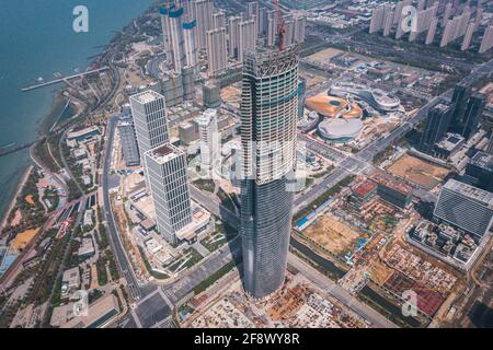 Fotografia aerea dello skyline di Taihu New City nella Baia di Suzhou Foto Stock