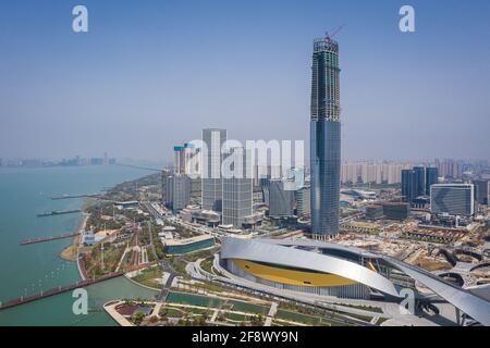 Fotografia aerea dello skyline di Taihu New City nella Baia di Suzhou Foto Stock