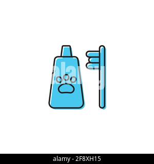 Igiene dentale per animali domestici icona isolata su sfondo bianco. Spazzolino e dentifricio. Pulizia dei denti. Vettore Illustrazione Vettoriale