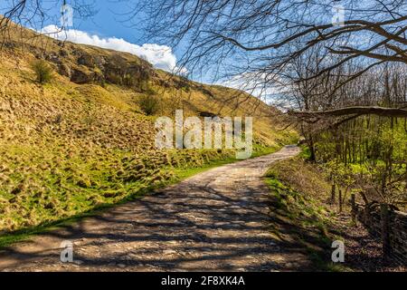 La vecchia strada di cava sotto Cleeve Hill Escarpment vicino a Cheltenham, Gloucestershire, Inghilterra Foto Stock