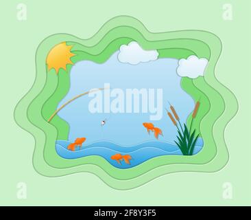 carta taglio pesca arte banner vettore illustrazione sfondo per voi design Illustrazione Vettoriale