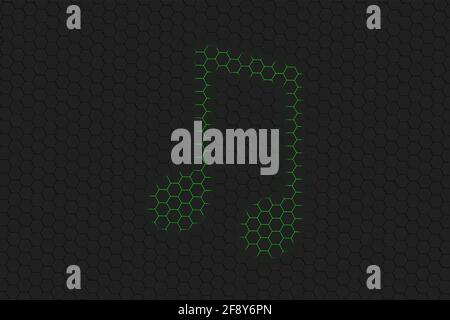 Ottavo simbolo di nota trasmesso via IR, sfondo musicale, esagono verde Foto Stock