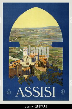 Un poster di viaggio d'epoca per Assisi in Italia Foto Stock