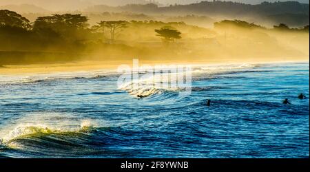 Spiaggia in nebbia all'alba, Vallejo Beach, Half Moon Bay, California, USA Foto Stock