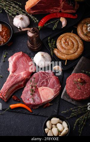 Assortimento di vari tipi di carne Foto Stock