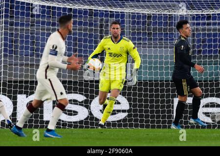 Roma, Italia. 15 Aprile 2021. Roma, ITALIA - APRILE 15: Portiere Maarten Stekelenburg di Ajax durante la finale del quartiere UEFA Europa League: Seconda tappa tra ROMA E Ajax allo Stadio Olimpico il 15 aprile 2021 a Roma, Italia (Foto di Marcel ter Bals/Orange Pictures) Credit: Orange Pics BV/Alamy Live News Foto Stock