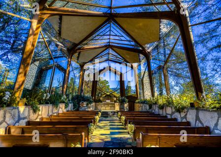 Wayfarers Chapel interno, Long Beach, California, Stati Uniti Foto Stock