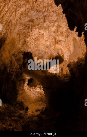 Le formazioni teatrali cinesi lungo il Big Room Trail nel profondo sottosuolo del Parco Nazionale delle Caverns di Carlsbad, New Mexico, USA Foto Stock