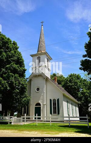 Sheffield, Illinois, Stati Uniti. La storica chiesa evangelica luterana danese. Costruita nel 1880 fu la prima chiesa luterana danese in America. Foto Stock
