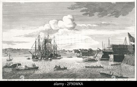 Una vista di Blackwall, guardando verso Greenwich. Prospect von Blackwall, gegen Greenwich zu . Foto Stock