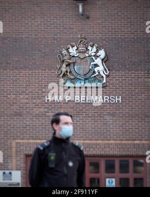 HMP Belmarsh è una prigione di categoria A per uomini ad alta sicurezza nel sud-est di Londra. Julian Assange è un compagno di alto profilo nella prigione. Foto Stock