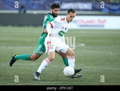 Maxence Caqueret di Lione durante il round di Coppa di Francia del 16 tra Red Star FC e Olympique Lyonnais (OL) l'8 aprile 2021 allo Stade Bauer di Saint-Ouen, Francia - Foto Jean Catuffe / DPPI Foto Stock