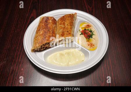 Delizioso piatto greco conosciuto meglio come shawarma Foto Stock