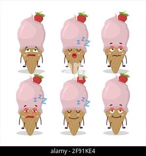 Cartoon carattere di gelato fragola con espressione sonnolenta. Illustrazione vettoriale Illustrazione Vettoriale