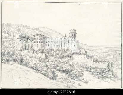 Il Castello di Heidelberg dal lato est. Foto Stock