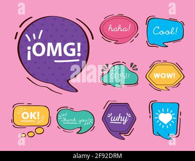 le bollature di testo impostano nove icone Illustrazione Vettoriale