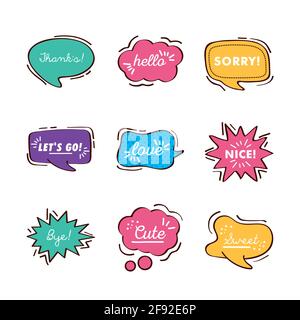 nove bollature di testo impostano le icone Illustrazione Vettoriale