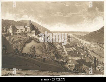 Il lato orientale e nord del castello a Heidelberg e la città e la zona. Foto Stock