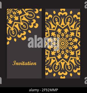 Scheda di invito Mandala design.Floral modello di scheda design.ornate scheda di invito. Illustrazione Vettoriale