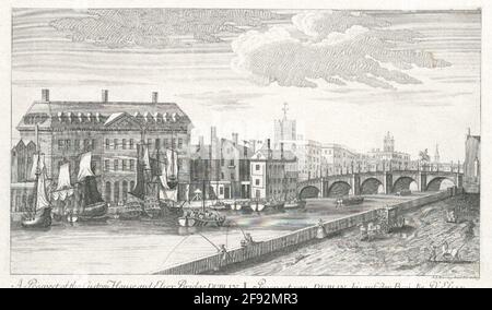 Un prospetto della Custom House, e Essex Bridge, Dublino. Prospettiva da Dublino, fino al ponte d'Essex. Foto Stock