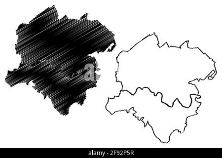 Roanoke City County, Commonwealth of Virginia (città indipendente, contea degli Stati Uniti, Stati Uniti d'America, Stati Uniti, Stati Uniti, Stati Uniti), illustrazione vettoriale mappa, scribb Illustrazione Vettoriale