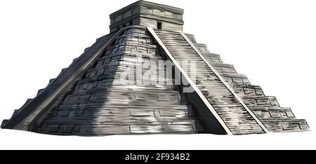 Tempio di Kukulkan, piramide a Chichen Itza, Yucatan, Messico da una spruzzata di acquerello, disegno colorato, realistico. Illustrazione vettoriale delle vernici Illustrazione Vettoriale