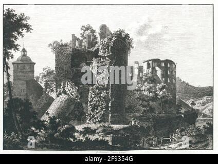 La torre soffiata sul castello di Heidelberger. Ruin de la Tour Au Chateau de Heidelberg. Foto Stock