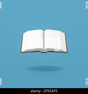 Apri libro con pagine vuote su sfondo blu Foto Stock