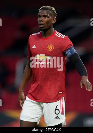 Manchester, Inghilterra, 15 aprile 2021. Paul Pomba di Manchester United durante la partita della UEFA Europa League a Old Trafford, Manchester. L'immagine di credito dovrebbe essere: Andrew Yates / Sportimage Foto Stock