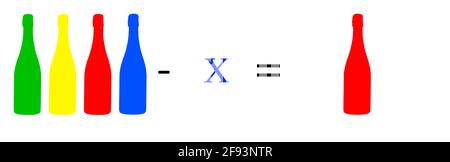 Semplici esercizi matematici; calcoli aritmetici; equazione di base; calcoli molto semplici con oggetti; giochi aritmetici e matematici a le Foto Stock