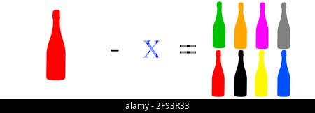 Semplici esercizi matematici; calcoli aritmetici; equazione di base; calcoli molto semplici con oggetti; giochi aritmetici e matematici a le Foto Stock