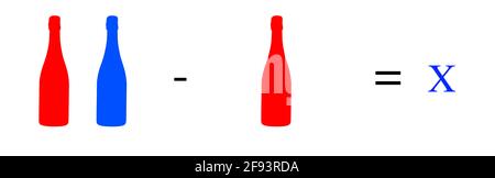 Semplici esercizi matematici; calcoli aritmetici; equazione di base; calcoli molto semplici con oggetti; giochi aritmetici e matematici a le Foto Stock