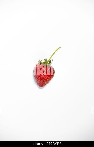 Una fragola matura e fresca su sfondo bianco, isolato, concetto di fotografia alimentare Foto Stock