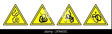 Serpente. Sfondo con serpenti neri. Segnale di divieto e di avvertenza. Triangolo giallo. Rettili esotici. Illustrazione vettoriale Illustrazione Vettoriale