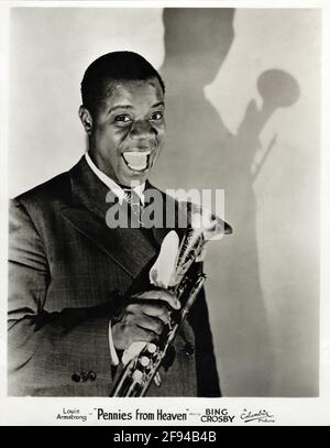 LOUIS ARMSTRONG Ritratto con Trumpet pubblicità per PENNY DAL CIELO 1936 regista NORMAN Z. McCLEOD Emanuel Cohen Productions / Columbia Pictures Foto Stock