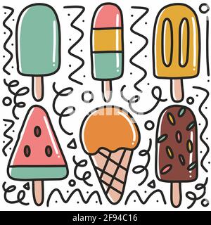 set di tagliatella per gelato disegnata a mano Illustrazione Vettoriale
