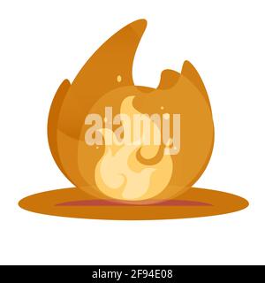 Falò ardente con luci e scintille. Illustrazione della sezione del vettore piatta fuoco giallo. Elemento a fiamma rosso-arancione caldo. Campfire semplice vettore di icone Illustrazione Vettoriale