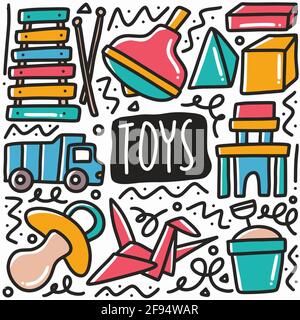 set di doodle per giocattoli per bambini disegnati a mano Illustrazione Vettoriale