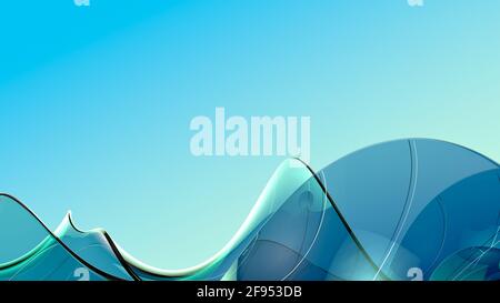 Sfondo astratto, wave di vetro blu.elemento creativo per l'arte-design. rendering 3d. Foto Stock