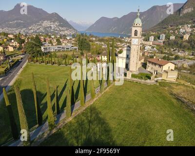 La chiesa di San Abbondio a Gentilino sopra Lugano La parte italiana della Swizerland Foto Stock