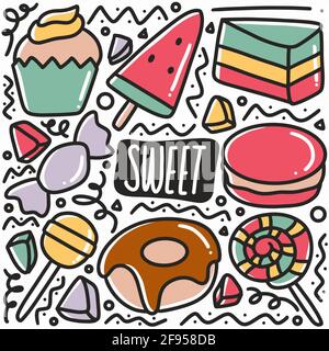 set di dolciumi da cucina disegnati a mano Illustrazione Vettoriale